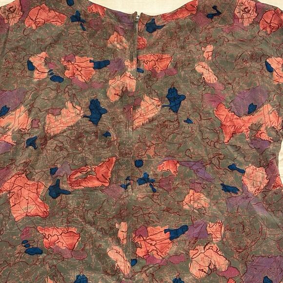 Lauren Alexandria 14 Dress Faux Wrap 100% Silk Short Sleeve Abstract Print Brown - Picture 5 of 12